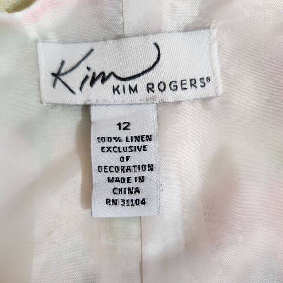 Kim Rogers Womens Dress 12 100% Linen Watercolor Floral Sleeveless Knee Length - Picture 4 of 6